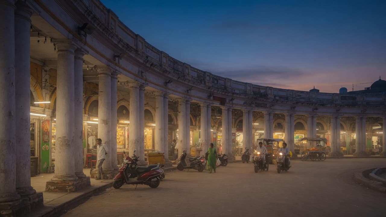 Delhi colonnades at blue hour