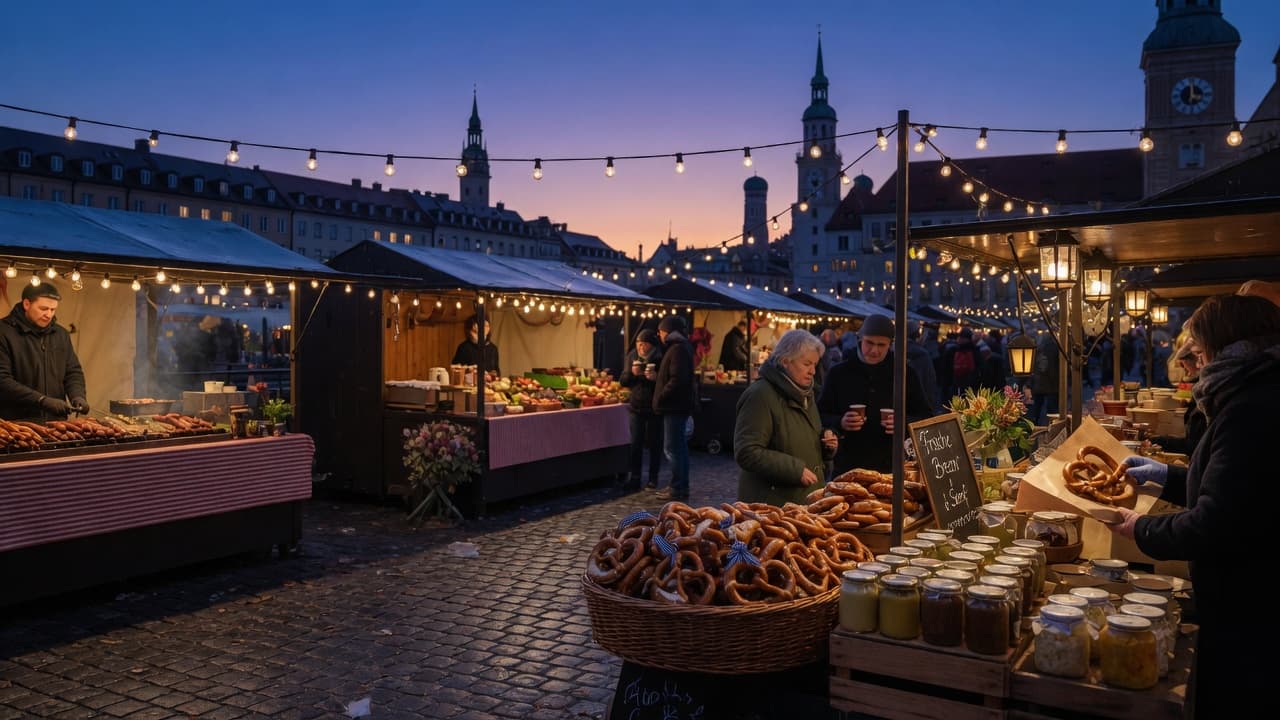Munich market at blue hour