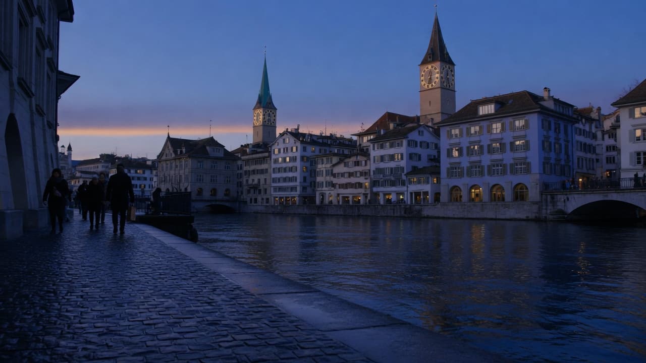 Zurich river and old town at blue hour